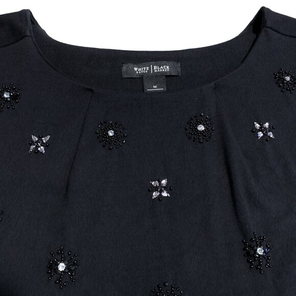 White House Black Market Medium Black Short Sleeve Blouse - Picture 4 of 10